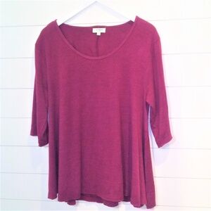 Umgee Oversized Soft Round Neck 3/4 Sleeve Pink Tee Top